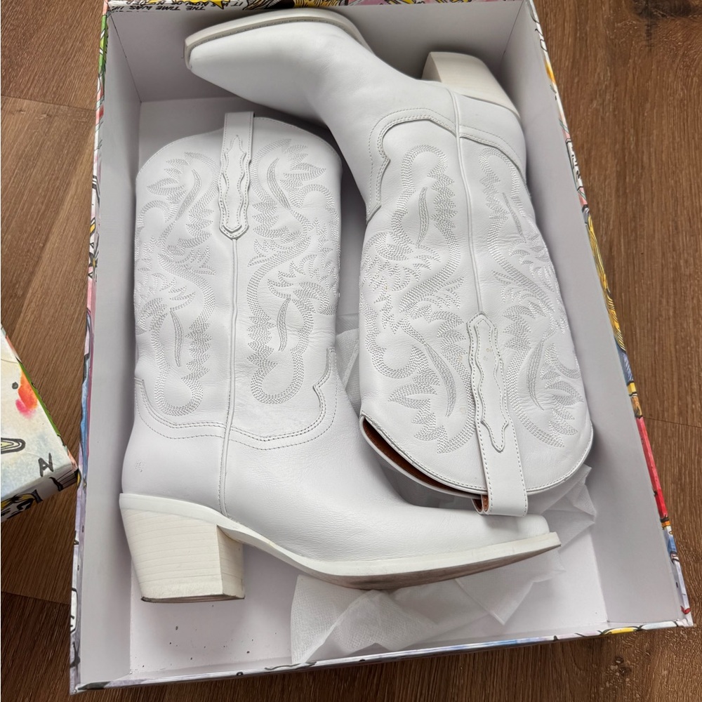 Jeffrey Campbell White Embroidered Western Boots